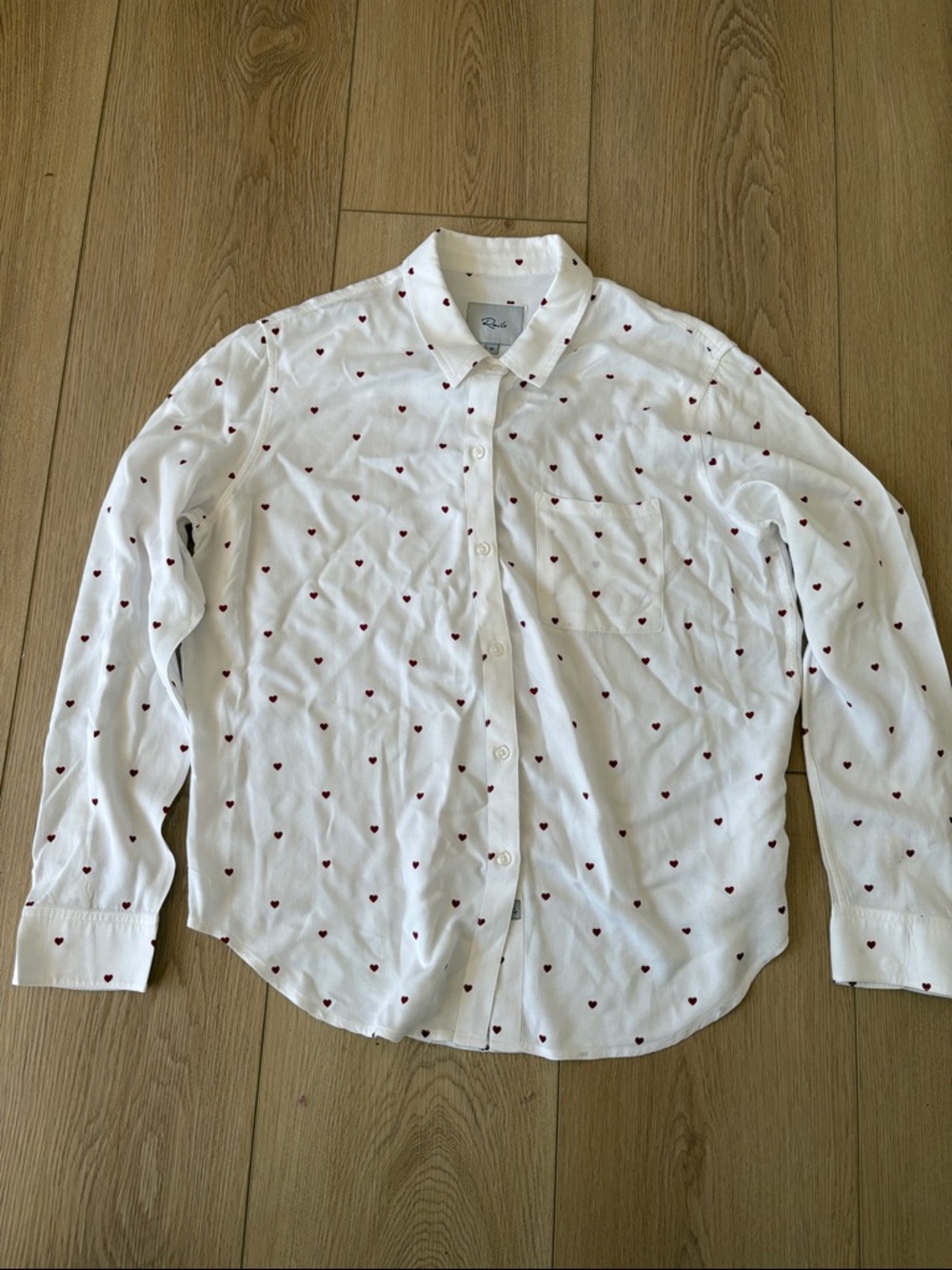 Rails Women's Heart Print Button Down Shirt Size M White Red Hearts Blouse